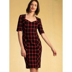 Trina Turk Dress Chiyah Plaid Holiday Shift Dress Sweetheart Neck Size 6